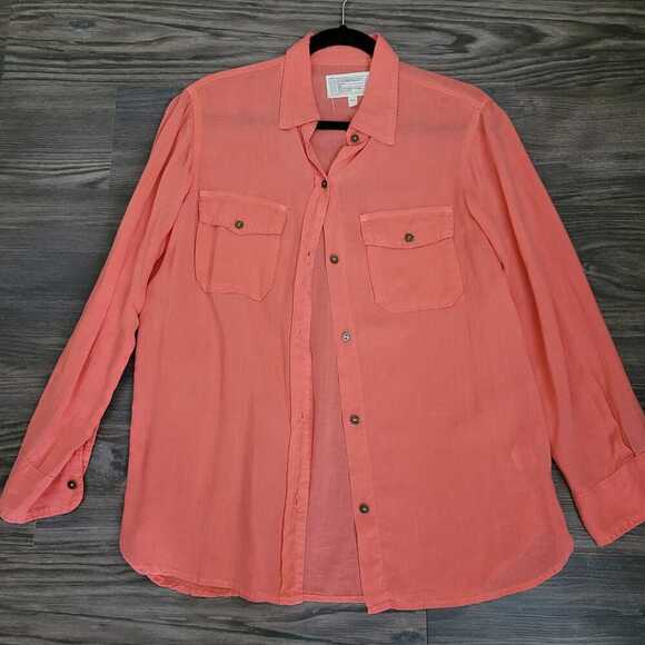 Current Elliott Womens The Perfect Shirt Bright Coral Button Up Top Orange - Picture 1 of 7